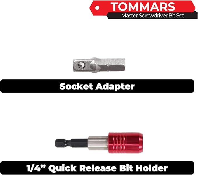 TOMMARS 102-Pc Screwdriver Bit Set, S2 Steel 1/4" Hex Shank Bits Includes Quick Release Bit Holder