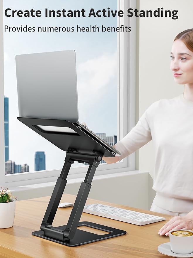 tounee Laptop Stand for Desk Adjustable Height, Telescopic Computer Stand with Pull Out Design Ergonomic Laptop Riser Fits All Laptops 10-17"-Black