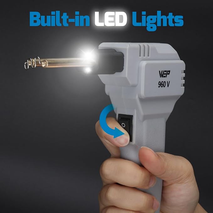 WEP 960-V Grey Plastic Welder Kit 110V with LED Lights with 200 Hot Staples and Pliers for Car Bumper Plastic Welding, Plastic Gas Tank Repair, a Great Automotive Tools for Mechanics