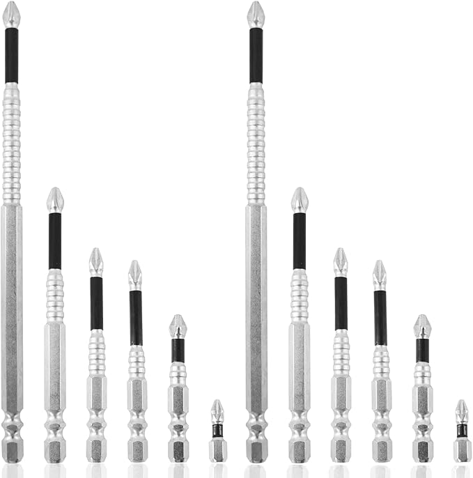 12-Piece Anti-Slip Magnetic Screwdriver Bit Set, High-Torque Drill Bits for Electric & Impact Drivers, Precision Steel Bits in 25/50/65/70/90/150mm Sizes
