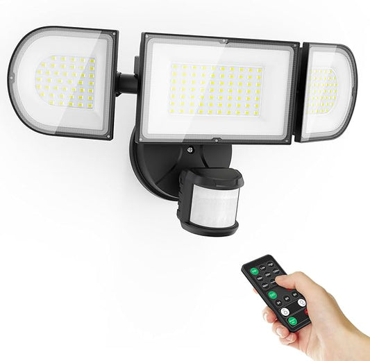iMaihom 150W Motion Sensor Outdoor Lights, 15000LM LED Security Lights Motion Sensor Light Outdoor, 3 Adjustable Heads LED Flood Light, Group Remote Control, 3 Mode IP65 Exterior Floodlight for Yard
