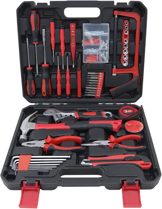 Household Tools Kit Essential Home Repair Set with Plastic Toolbox Ideal for College Students, Home Use & More
