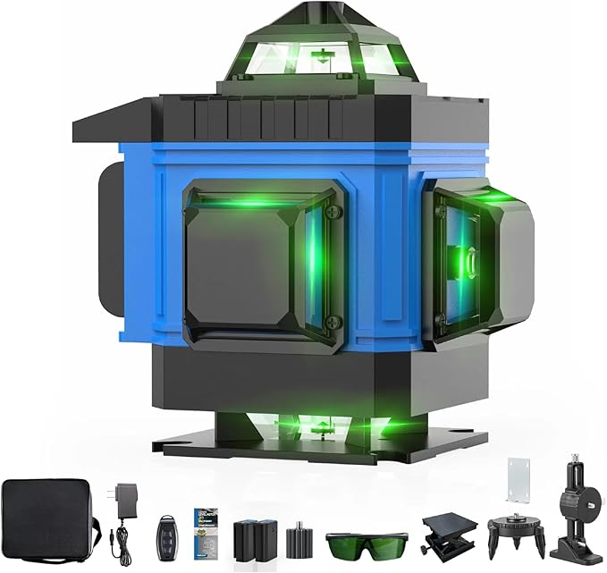 AZZUNO Laser Level 360 Self Leveling Green Beam with LCD Screen, 4x360 lazer leveler tool, Rechargeable Battery & Magnetic Base - Ideal for Construction, Tiling, Tool Gift