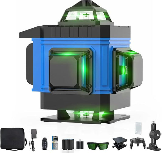 AZZUNO Laser Level 360 Self Leveling Green Beam with LCD Screen, 4x360 lazer leveler tool, Rechargeable Battery & Magnetic Base - Ideal for Construction, Tiling, Tool Gift