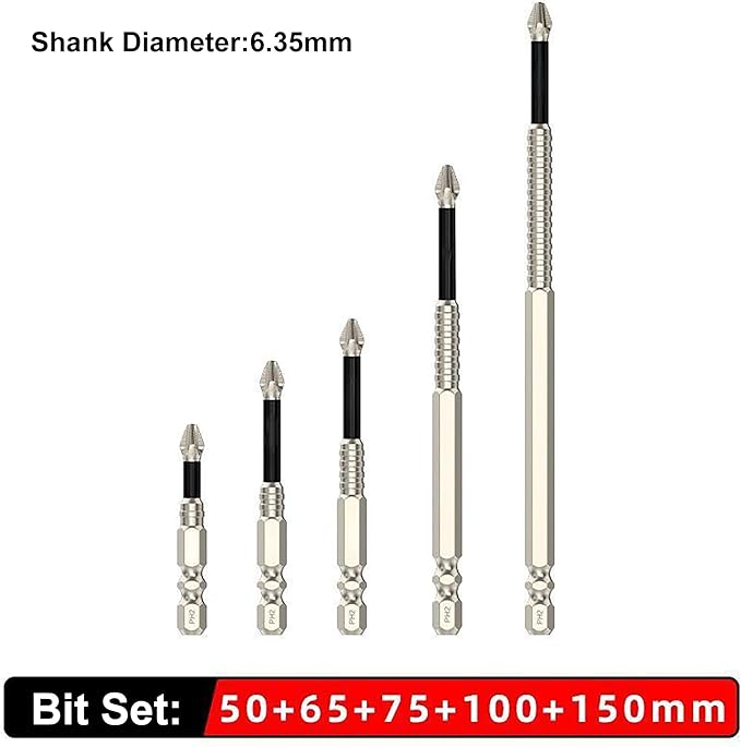 HUHAO 5Pcs High Magnetic Screwdriver Drill Bit Set, K5 Impact-Resistant and Nonslip Bit, Anti Slip Screwdriver Bits for Dry Wall, Sheetrock, Electric Drills - High Magnetic Strength & High Hardnes