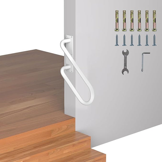 Jamb Mount Handrails for Outdoor Steps-1-2 Step Waterproof Stairs Railing-Powder Coated Side Mount Hand Rails for Indoor Stairs-Non-Slip Staircase Grab Rail for Deck/Porch/Mobile Home/Short Stairway