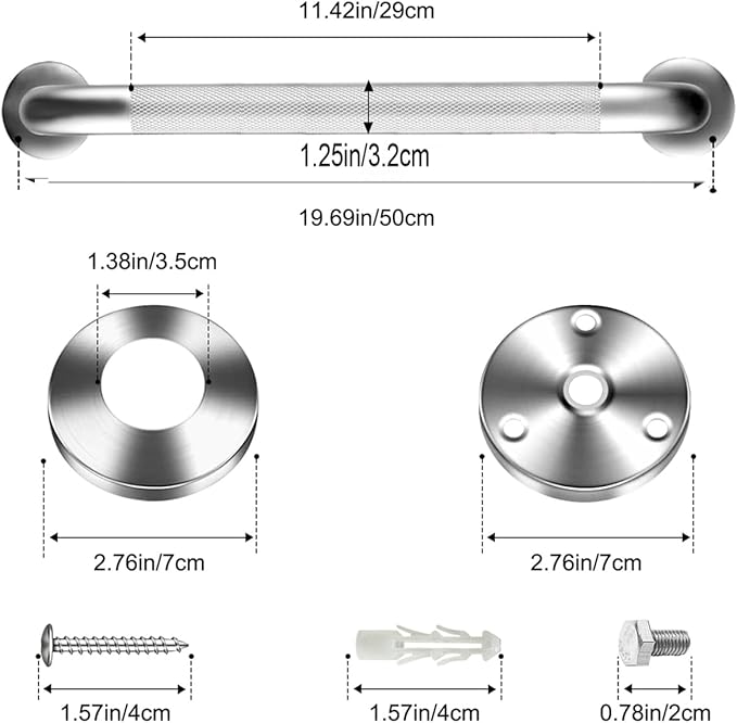 20'' Grab Bars for Bathtub and Shower 2 Pack, 1-1/4'' Diameter Shower Grab Bar for Elderly with Anti-Slip Textured Grip Stainless Steel Bath Handrails