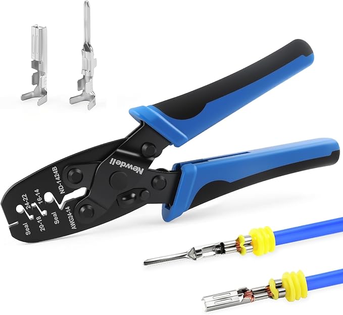 Newdeli Weather Pack Crimper AWG24-14 Open Barrel Crimping Tool Waterproof Sealed Connectors Crimping Tool for Delphi APTIV Packard Weather Pack Terminals or Metri-Pack 150, 280 Connectors