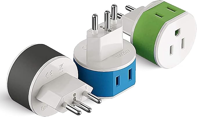OREI Switzerland Power Plug Adapter with 2 USA Inputs - Travel 3 Pack - Type J (US-11A) Safe Grounded Use with Cell Phones, Laptop, Camera Chargers, CPAP, and More