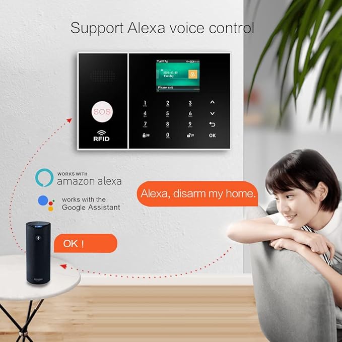 LWOHSI PG108 Alarm System for Home Security,WiFi+GSM 4G DIY Alarm Kit with Phone APP Alert, Door/Window Sensor, Remote, Compatible with Alexa and Google for House, Apartment