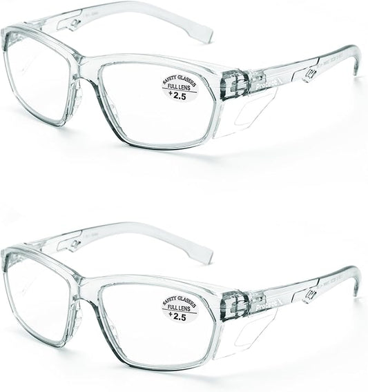 ProtectX Stylish Anti-Fog & Scratch-Resistant Safety Glasses With Readers, UV Protection Goggles, Anti-Impact Lightweight Glasses for Men＆Women Charcoal Reading 2.5-2 Pack