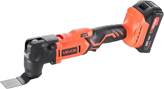 VEVOR Cordless Oscillating Tool, 20V Oscillating Multi Tool Kit with 6 Variable Speeds 8500-17000 OPM, 3.2° Oscillation Angle, 2.0Ah Battery Pack & Charger, 12PCS Saw Accessories & LED Work Light