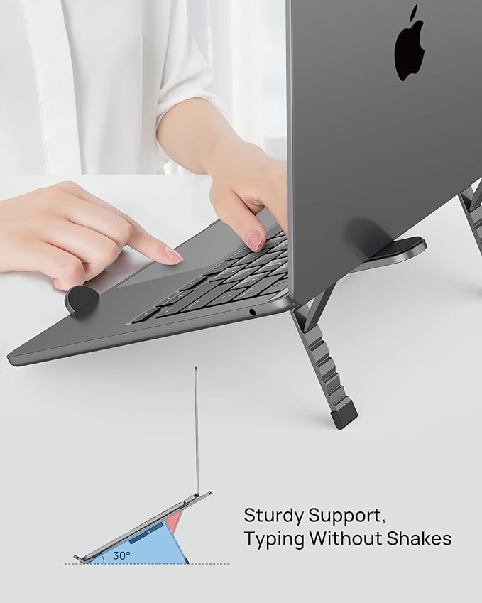 SODI [Innovative Compact] Foldable Laptop Stand for Desk, Lightweight Portable Laptop Stand for Business Trip, Library, Cafe, 6 Level Height Ergonomic Aluminum Computer Stand for MacBook 10-16"