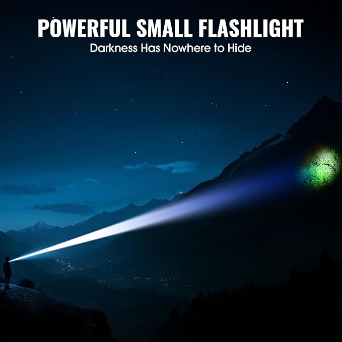Rechargeable Tactical Flashlights, High Lumens Small Mini USB-C LED Flashlight, Compact EDC Flash Light, 4 Modes&Memory Function, Waterproof Pocket Lights for Home,Camping,Emergency (2, Black)