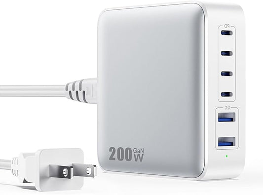 USB C Charger Block Charging Station 200W,Upgraded GaN IV 6-in-1 USB C Charger Fast Charging Hub,PD 65W Laptop Desktop Charging Adapter Compatible with MacBook/iPad, DELL,iPhone 16/15,Android etc