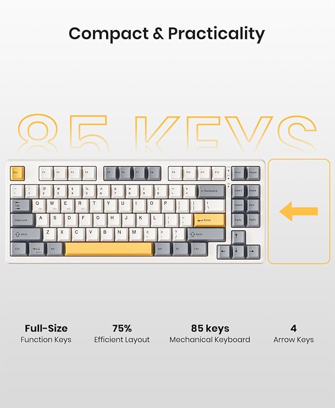 Wireless Mechanical Keyboard,Gasket Mounted with Creamy Sound,Bluetooth/2.4GHz/USB-C,Custom Hot Swappable,RGB Backlit,75% Compact Layout for Gaming/Typing/Win/Mac/PC (Retro Beige,Linear Switch)