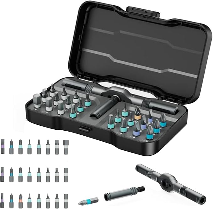 24 in 1 Magnetic Screwdriver Set, DIY Ratchet Screwdriver Set, Multifunctional Toolbox with Detachable Ratchet Handle, Portable Precision Repair Tool Kit for Furniture Computer Bicycle (Black)