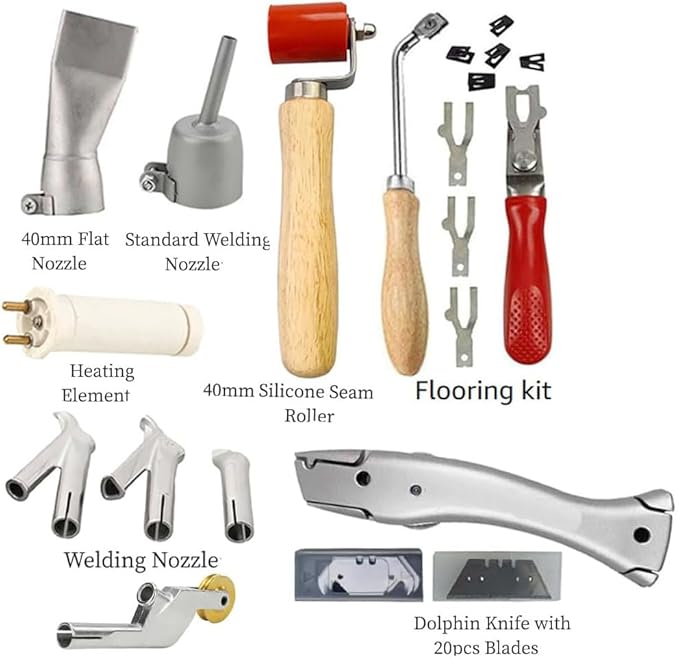 Beyondlife 1600W Hot Air Plastic Welder Welding Gun Plastic Welder Roofing Flooring Kit with Various Welding Nozzles, Vinyl Flooring Skiving Kit, Groover in 17" Carry Case