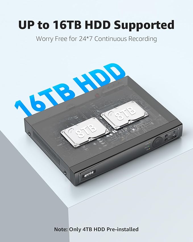 ANNKE 16CH 4K PoE Security Camera System, 12MP H.265+ NVR with 4TB HDD and 8X 4K/8MP IP Wired Cams, AI Human Vehicle Detection, Spotlight Color Night Vision, Built-in Mic, Compatible with Alexa