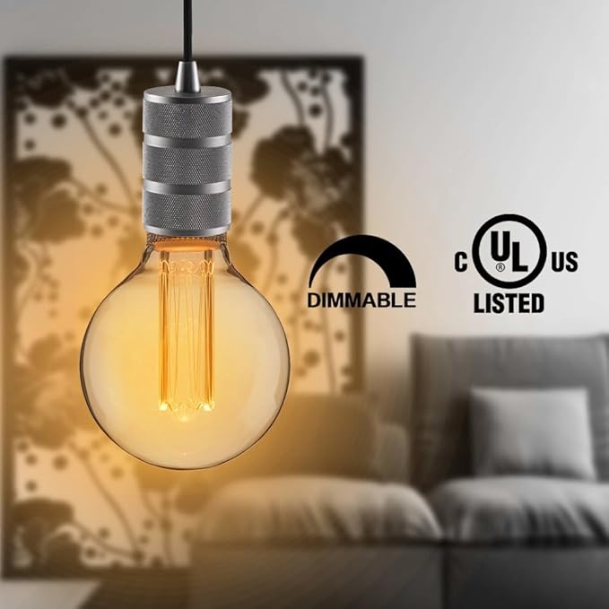 Globe Edison LED Light Bulb, Vintage Decorative Dimmable Bulb Round Glass Cover, 3.5W Low Lumen Eye-Caring Soft Dim Lighting for Mood(Not Daylight White), E26 Medium Base, Amber RN G95