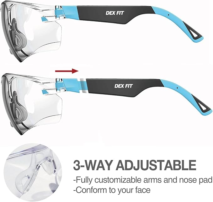 DEX FIT Safety Glasses SG210, Z87 Eye Protection, 3X Anti-Fog & Scratch Resistant, Adjustable, UV Protection (N Orange)