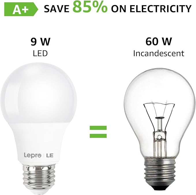 Lepro LED Light Bulbs 60 Watt Equivalent, 9W 800 Lumens Non-Dimmable, Daylight White 5000K, A19 E26 Standard Medium Base, 10000 Hour Lifetime 3 Count (Pack of 1)