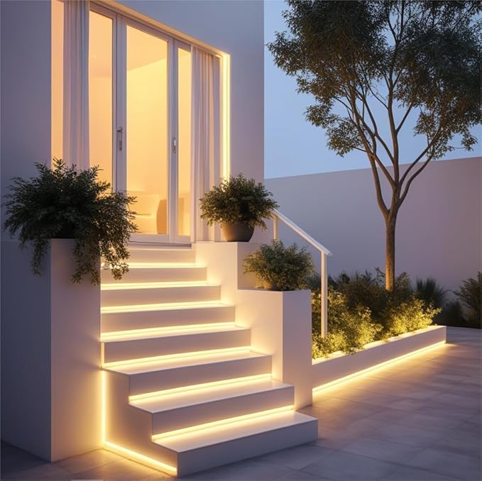 iNextStation 12V Warm White LED Strip Lights 16.4FT, Flexible Silicone Neon Rope Light with Power Adapter, Waterproof, Cuttable, Dimmable & Linkable, for Cabinet, Ceiling, Wall, Bedroom, Kitchen