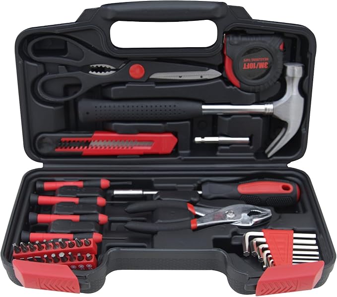 39-Piece Household Tools Kit Essential Home Repair Set with Plastic Toolbox Ideal for College Students, Home Use & More