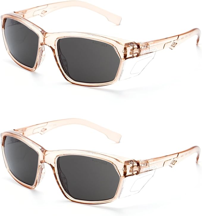 ProtectX Stylish Anti-Fog & Scratch-Resistant Safety Glasses With Readers, UV Protection Goggles, Anti-Impact Lightweight Glasses for Men＆Women Cold Brew Tinted Smoke - 2 Pack