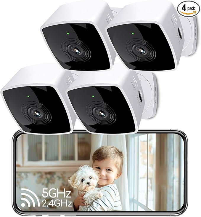 blurams Cameras for Home Security 5GHz, 2K Indoor Camera, Pet Camera with Phone App, AI Motion Detection, 2-Way Audio, Compatible with Alexa&Google Home, 4-Pack