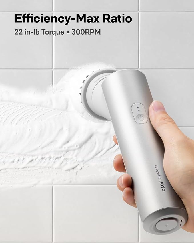 HOTO Handheld Short-Handle Electric Spin Scrubber, IPX7 Waterproof Cordless Scrubber Brush, Bathroom Cleaning Brush, Max 22 in-lb, with 9 Brush Heads for Bathroom, Shower, Kitchen, Sink, Tile