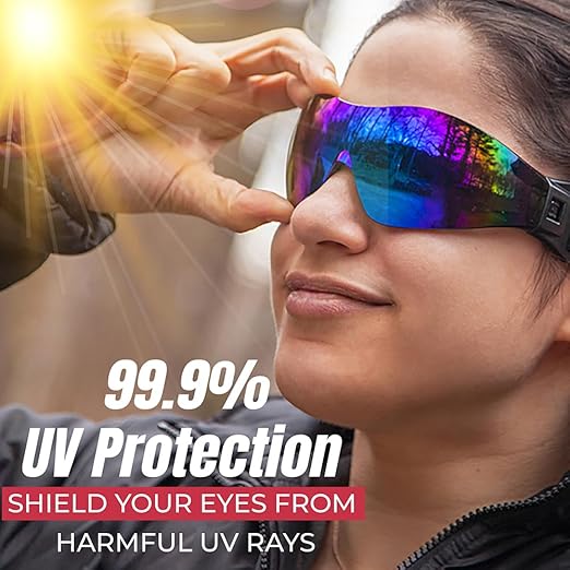 BISON LIFE Mirage Vented Safety Goggles with Adjustable Elastic Band & Protective Pouch, UV Protection Eye Goggles for Outdoor Activities, Blue Mirror, Dustproof Glasses for Men & Women (1 Pack)