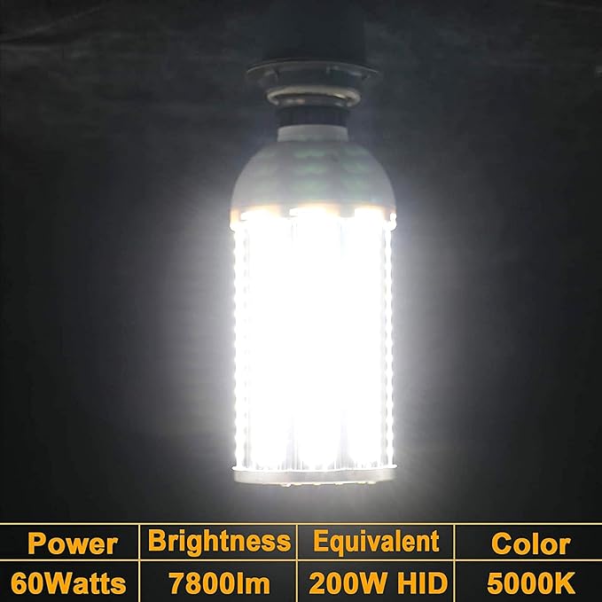 700W Equivalent LED Corn Light Bulb,7800 Lumen 5000K 60W Large Area Daylight White E26/E27 Medium Base for Outdoor Indoor Garage Warehouse Factory Workshop Street Backyard New Upgraded