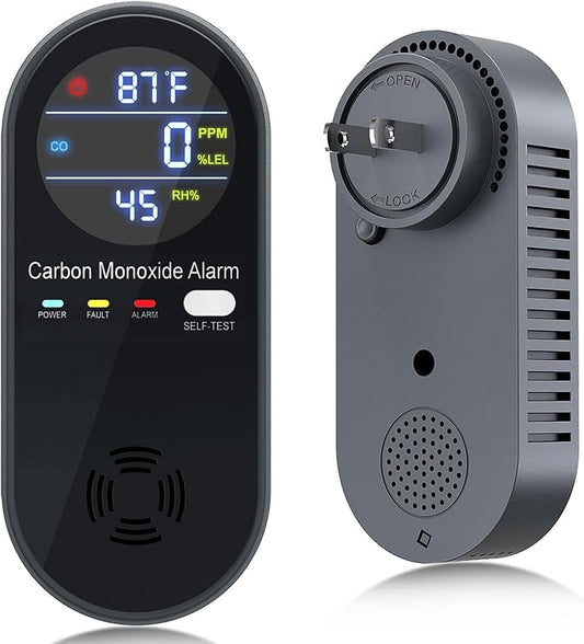 Carbon Monoxide Detectors Plug in, WESHLGD Portable Carbon Monoxide Detector for Travel,3 in 1 CO Alarm Plug in with Real-time Display(CO, Temp, Humidity) and Voice Alarm for Home RV
