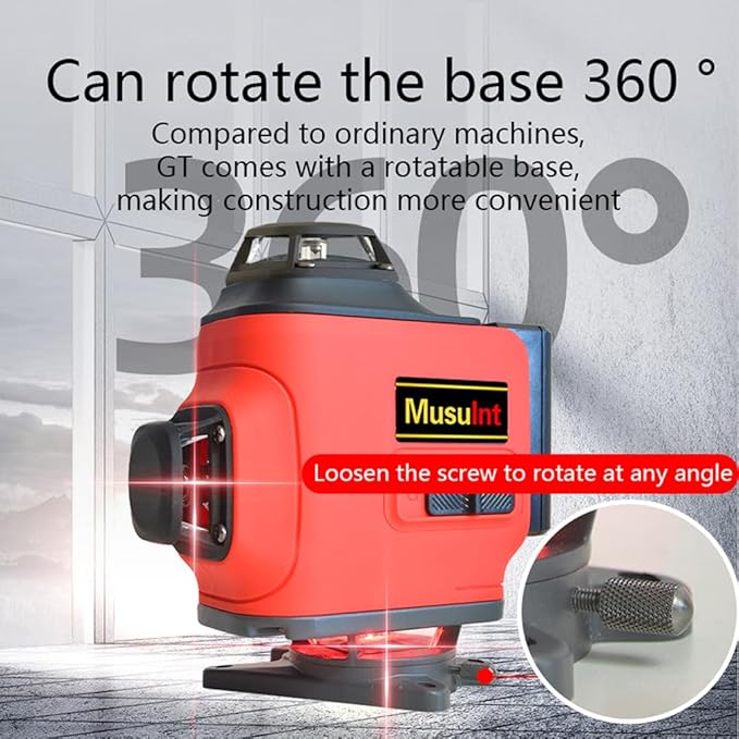 4D 16 lines laser level 4×360° self leveling Precision Cross Line level tool Two 360° Vertical and Horizontal Red beam with hand wave mode control Rotary laser level (4D 16 Red Lines)