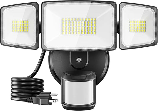 Onforu 65W LED Motion Sensor Outdoor Lights Plug in, Dusk to Dawn Flood Security Lighting Outside, Motion-Activated Detector Exterior Photocell Light Fixture, 6500LM 6500K IP65 Waterproof (Black)