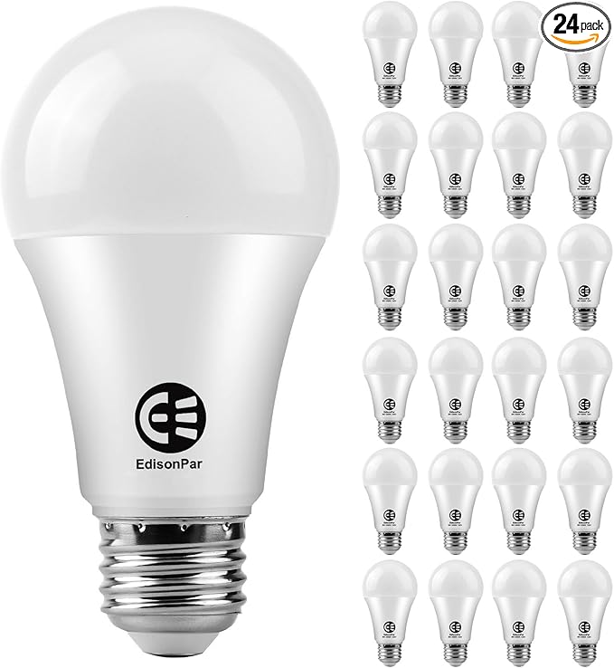 A19 24-Pack LED Light Bulbs, E26 Base 75W Equivalent 1000lumens 4000K Neutral Daylight Light, Cool White (CWF), Non-Dimmable 9W 25000hrs (Count of 24)
