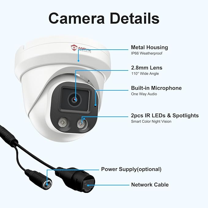 Anpviz 4K PoE IP Camera, 8MP Turret Security IP Camera Outdoor Indoor, AI Human Vehicle Motion Detection, Smart Dual Light Color Night Vision, Built-in Mic, 2.8mm Lens, Waterproof, NDAA (U Series)