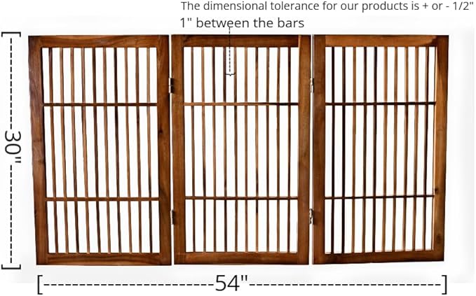 Pet Dog Gate Strong and Durable Freestanding Folding Acacia Hardwood Portable Wooden Fence Indoors or Outdoors by Urnporium (Brown Pet Gate, 3 Panel 30" Tall)