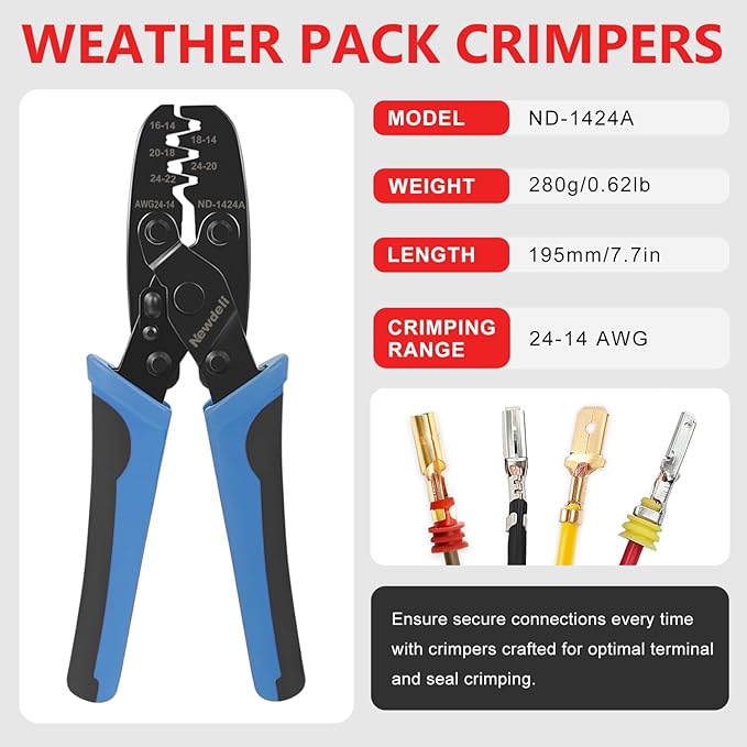Newdeli Deutsch Crimp Tool Kit 8Pcs Deutsch Connector Tool Molex Crimper Close Barrel & Open Barrel Crimpers with Deutsch Pin Removal Tool for Deutsch Connectors and Delphi Molex Terminals