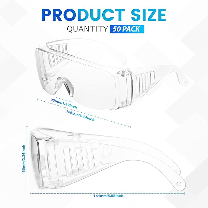 WFEANG Clear Safety Glasses bulk, Lightweight Protective Eyewear For Men Women, Over Goggles Impact Scratch Resistant
