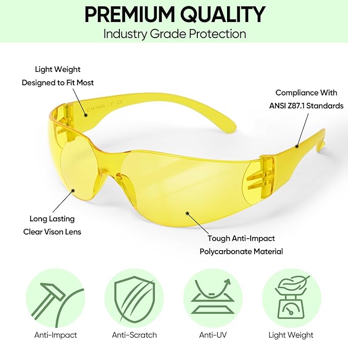 TICONN Clear Safety Glasses for Men, Safety Goggles with Scratch Impact Resistant Meets ANSI Z87.1 Standard