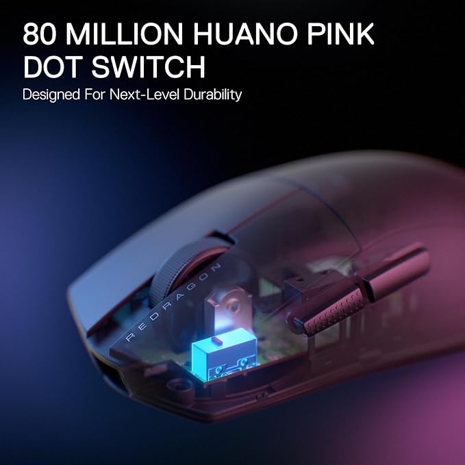 Redragon M916 PRO 3-Mode Wireless Gaming Mouse, Hype-Speed 4K Polling Rate, 49G Ultra-Light 26K DPI Mouse w/Ergonomic Natural Grip Build, Redefinable Macro Buttons, Software Supported