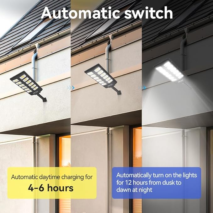 4Pack Solar Street Lights Outdoor Waterproof, IP66 6500K Solar Security Flood Lights Dusk to Dawn for Outside Garden Yard Parking Lot Patio, Front Door
