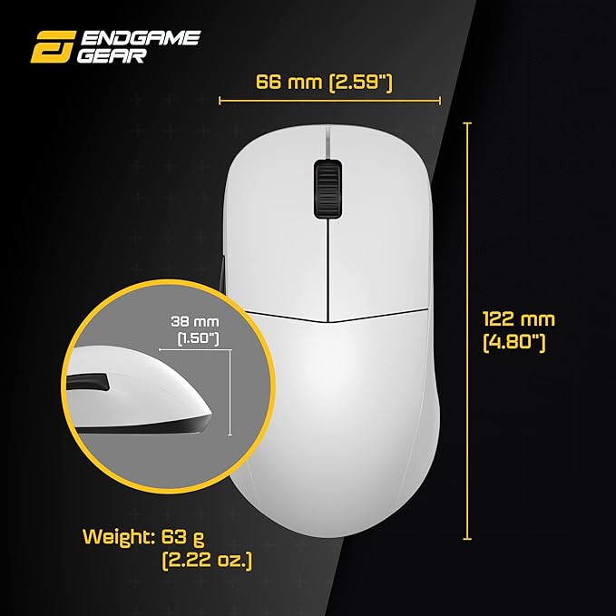 ENDGAME GEAR XM2we Wireless Gaming Mouse, Programmable Mouse with 5 Buttons and 19,000 DPI, White