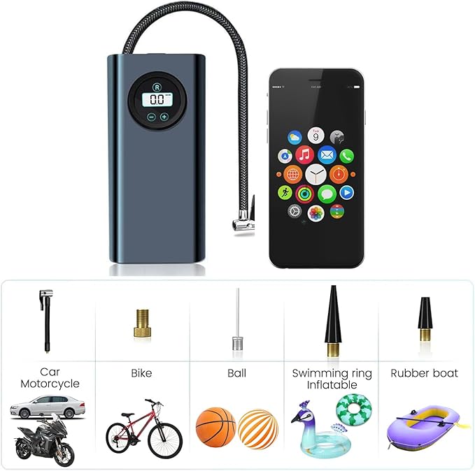 Tire Inflator Portable Air Compressor-Air Pump for Car Tires w/Digital Tire Pressure Gauge(120 PSI) - Air Compressor for Car,Motorcycle, Electric Bike Pump, swimming tires, Bicycle and Balls Pump