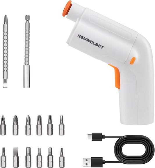 Electric Screwdriver 3.6V, USB Long-lasting Powerful Electric Screwdriver Set, Cordless Drill with LED Light, 14 PCS Driver Bit(White)