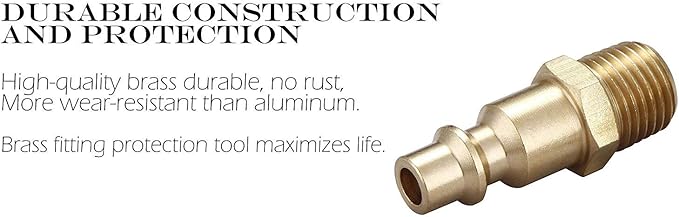 Air Hose Fittings And Air Coupler Plug, Air Compressor Quick-Connect MNPT Male Plug Kit (Industrial Type D, 1/4-Inch NPT Male Thread, Solid Brass, 2 Piece)