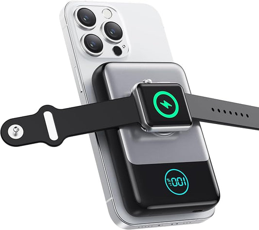 Magnetic Portable Charger for iPhone, 3-in-1 10800mAh Qi2 15W Wireless Power Bank with iWatch Charger,30W PD Fast Charging USB-C LCD Display Battery Pack for Magsafe,iPhone 16/15/14/13/12, Apple Watch