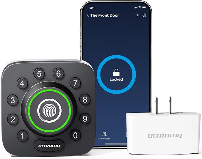 ULTRALOQ U-Bolt Pro Smart Lock with WiFi Bridge, Keyless Entry Door Lock with Fingerprint, App Remote Access, Share Code, Auto Unlock, Biometric Deadbolt, Smart Locks for Front Door, 1Year Battery